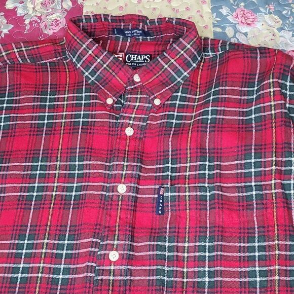 Men's XL Chaps Red Plaid Egyptian Cotton Flannel Button Down Shirt - Picture 1 of 6